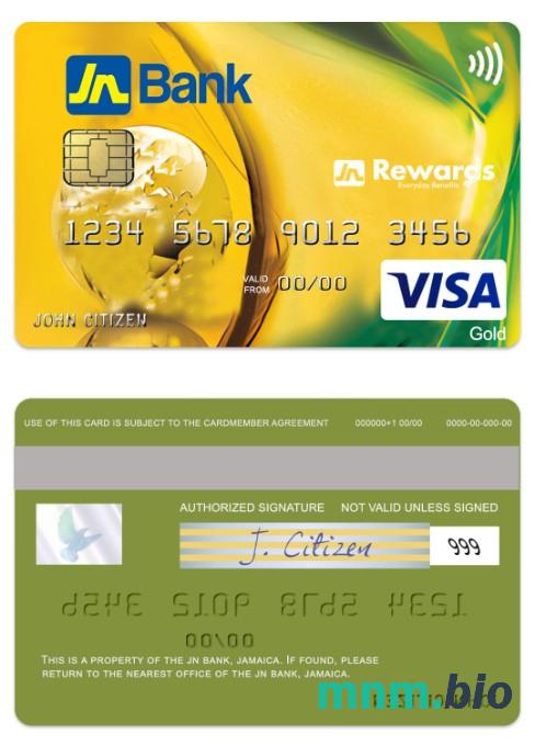 Jamaica JN Bank visa złoto credit karta przykład w formacie PSD